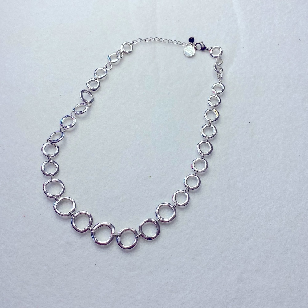 Liz Claiborne Shiny Silver Tone Necklace Circular Link Design 18 inch w/extender